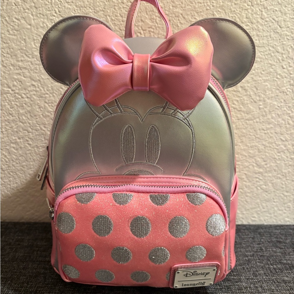Disney Pink and Silver Minnie Mouse Loungefly Backpack